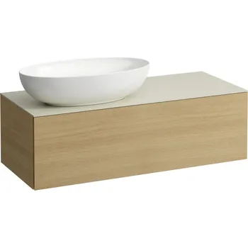 Umyvadlo LAUFEN ILBAGNOALESSI - zásuvkový element 1200, s jednou zásuvkou, s výřezem vlevo, s vrchní deskou Calce Avorio vč. otvoru pro baterii, pro umyvadlo H818977/8, H4313100972501