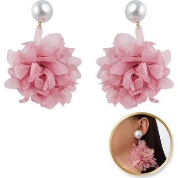 Náušnice Flamenco Mystique Visící náušnice, efektní tylová květina s perlou, krémová, K1710