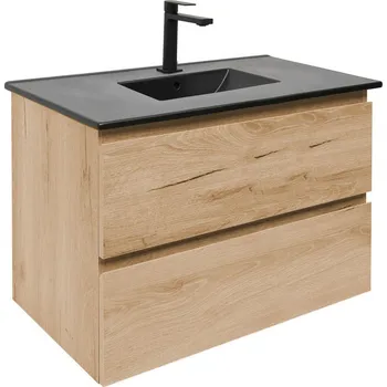 Koupelnový nábytek SAT Koupelnová skříňka 2 zásuvková s umyvadlem SAT B-Way 79x50x45 cm dub mat BWAY280OAKU4B2B BWAY280OAKU4B2B