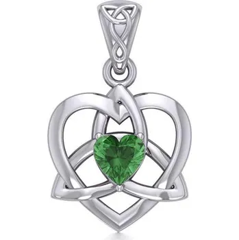 Přívěsek Keltské srdce se smaragdovým sklem, stříbrný přívěsek