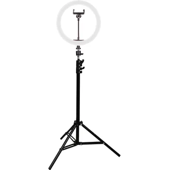 Studiové světlo KSIX kruhové LED světlo, výškově nastavitelný stativ 1,6 m, 3 teploty světla, 10 úrovní jasu, 1 000 lumenů