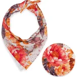 Bavlněný šátek Sandra SA-600 Velké červeno-růžovo-oranžové květy pivoňky na bílém 70 x 70 cm