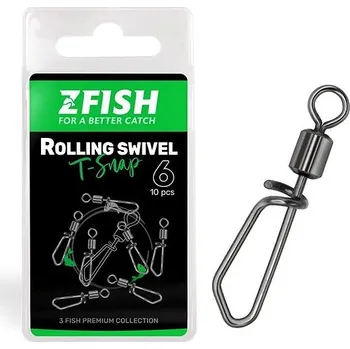 Zfish Obratlík Rolling swivel with T Snap Velikost 10, 27 kg 2 × 10 ks
