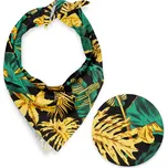 Bavlněný šátek Sandra SA-603 Zeleno-zlaté tropické listy na černém 70 x 70 cm