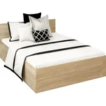 Postel s kovovým roštem a úložným prostorem, 140x200, dub sonoma, DOLI