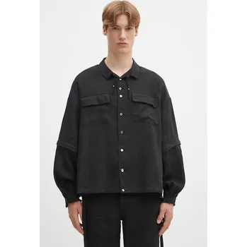 Pánská košile Lněná košile Undercover Shirt blouse pánská, černá barva, relaxed, s klasickým límcem, UC1E4408-1, XL, 99X