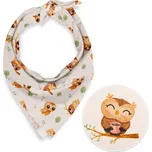 Dětský bavlněný šátek Sandra SA-616 Sovičky na větvích na bílém 70 x 70 cm