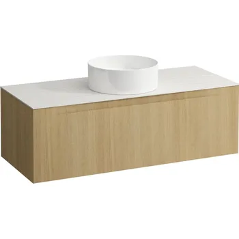 Koupelnový nábytek LAUFEN ARUN - zásuvkový element 1200, s jednou zásuvkou, s výřezem uprostřed, s vrchní deskou Ardesia Bianca, H4141211512501