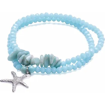 Náramek Sada dvou náramků ze skleněných korálků s larimarem a tyrkysem obvod cca 16 až 23 cm