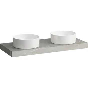 Koupelnový nábytek LAUFEN ARUN - umyvadlová deska 1200, s výřezem vlevo a vpravo, tloušťka 80 mm, včetně 2 nástěnných držáků, H4191241517701