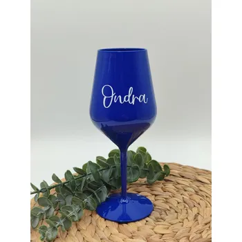 Party nádobí Tmavě modrá nerozbitná sklenička na víno s nápisem - D-decor