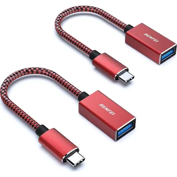 USB hub BENFEI USB-C na USB 3.0 adaptér, balení 2 kusů, červený