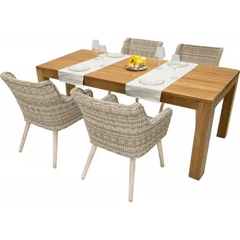 Jídelní set DEOKORK Zahradní ratanová sestava MONTE VICTORIA 200 (béžová) 4x Zahradní křeslo VICTORIA