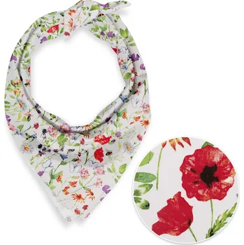 Bavlněný šátek Sandra SA-608 Červeno-fialové luční kvítí s motýlky a čmeláčky na bílém 80 x 80 cm