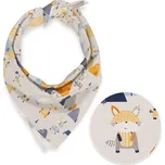 Dětský bavlněný šátek Sandra SA-613 Modro-oranžová lesní zvířátka na bledě šedém 70 x 70 cm
