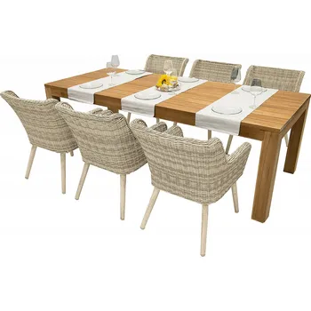 Jídelní set DEOKORK Zahradní ratanová sestava MONTE VICTORIA 240 (béžová) 6x Zahradní křeslo VICTORIA
