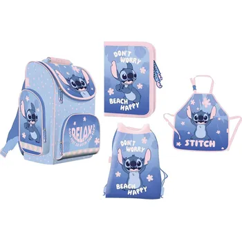 Školní batoh Lilo and Stitch Školní set sada Lilo a Stitch 4 ks Anatomický školní batoh aktovka, penál, sáček, zástěrka 13243/04
