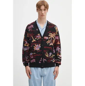 Pánský svetr Bavlněný kardigan Wacko Maria jacquard pánský, černá barva, 25SS-WMK-KN20, M, 99X