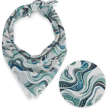 Bavlněný šátek Sandra SA-587 Modro-zelené designové vlnky na mintovém 80 x 80 cm