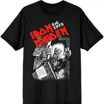 Pánské oblečení Merch Iron Maiden: Iron Maiden Unisex T-shirt: Est. 1975 No Prayer Grave Red Logo (black) (large) L