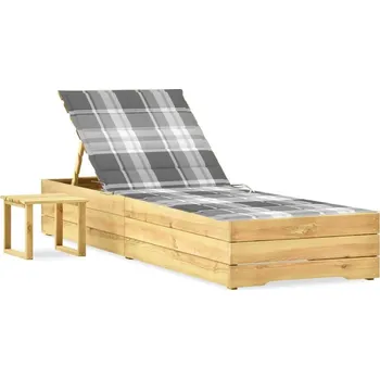 Zahradní lehátko vidaXL Zahradní lehátko se stolkem a poduškou impregnovaná borovice [3065934] Barva: Vzor šedá kostka