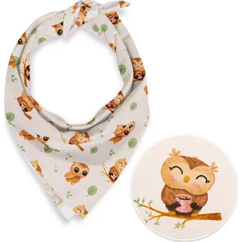 Šátek Dětský bavlněný šátek Sandra SA-616 Sovičky na větvích na bílém 45 x 45 cm