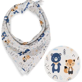 Dětský bavlněný šátek Sandra SA-595 Modro-béžová lesní zvířátka na bílém 80 x 80 cm