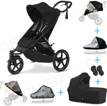 Dětské zboží Set 6v1 Cybex Avi Spin Moon Black 2024 + korbička Cot S Moon Black + adaptéry + pláštěnky Thule + ochranná síť