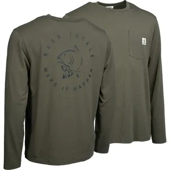 Rybářské oblečení Nash Triko Make It Happen Carp Logo Long Sleeve T-Shirt Green - L