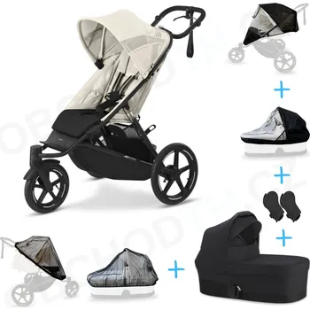 Dětské zboží Set 6v1 Cybex Avi Spin Seashell Beige 2024 + korbička Cot S Moon Black + adaptéry + pláštěnky Thule + ochranná síť