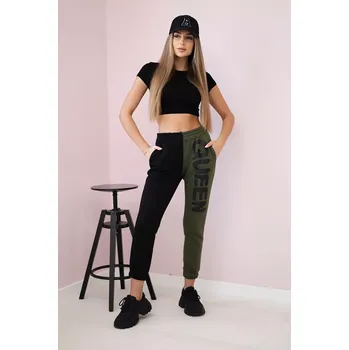 Kesi Dámské tepláky s nápisem QUEEN khaki Kesi černá 3333277