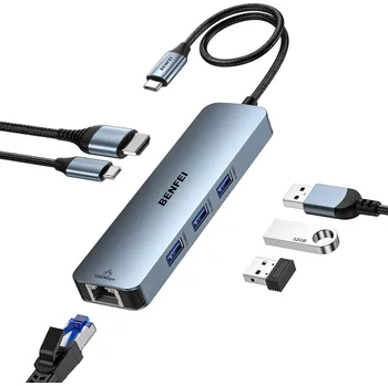 USB hub BENFEI 6v1 USB-C HUB s HDMI (4K@60Hz), Gigabit Ethernet, 100W Power Delivery, 3x USB 3.0