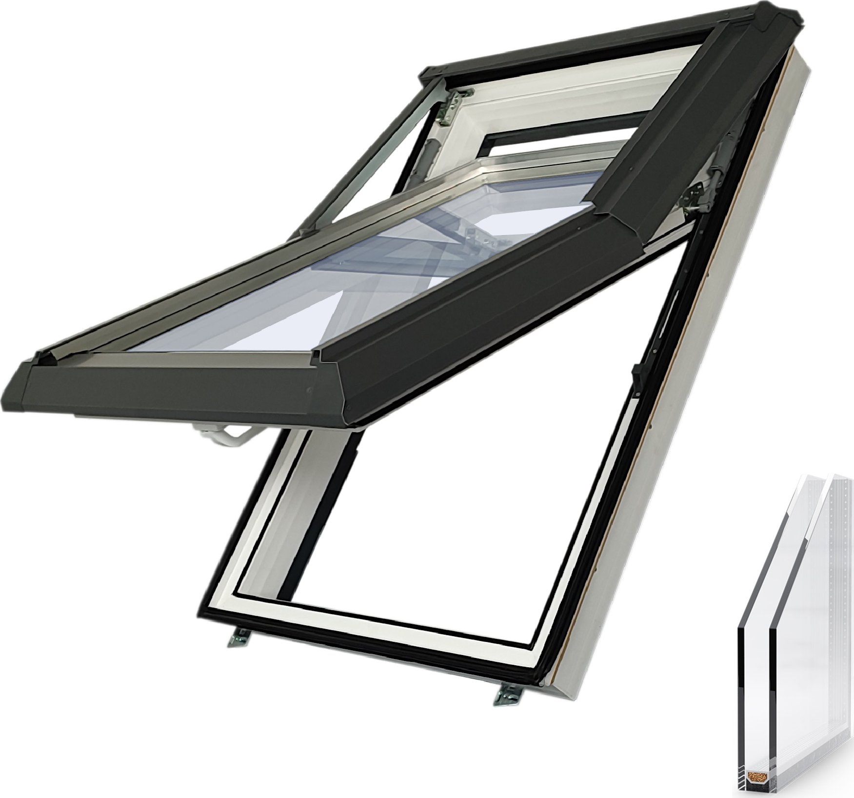 Střešní okno Skylight PLUS Barva interiéru: Bílá, Barva exteriéru: Šedá RAL 7043, Rozměr: 78 x 98 cm
