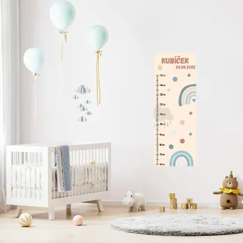 dětský metr Textilní samolepka na zeď "Dětský metr se jménem - Duha 2"