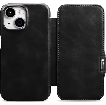 Pouzdro na mobilní telefon iCarer Knížkové pouzdro na iPhone 15 - iCarer, Oil Wax Real Leather MagSafe Black WMI16250503-BK