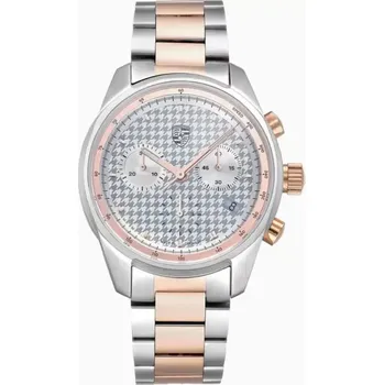 PORSCHE Chronograph Pepita Hodinky náramkové dámské stříbrná kombinace s růžovým zlatem (Exkluzivní hodinky v designu Pepita s erbem Porsche. Pouzdro a pásek z nerezové oceli.)