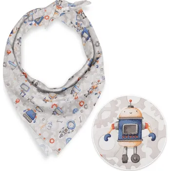 Šátek Dětský bavlněný šátek Sandra SA-584 Svět robotů na šedo-bílém 45 x 45 cm