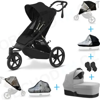 Kočárek Set 6v1 Cybex Avi Spin Moon Black 2024 + korbička Cot S Fog Grey + adaptéry + pláštěnky Thule + ochranná síť
