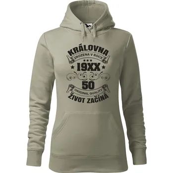 Pánská mikina Dámská mikina Královna život začíná Velikost (žena): M, Vyberte barvu: Světlá khaki