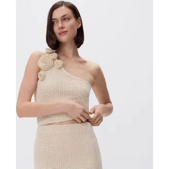 Dámské tričko Reserved - Háčkovaný top s květinovou aplikací - béžová - 394FS-08X - 394FS-08X-S