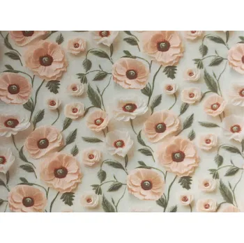 Bavlněná látka Vlčí máky vyšívané - digitální tisk