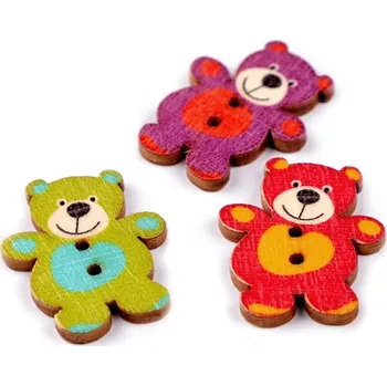 Knoflík Dřevěný dekorační knoflík medvídek 10 kusů - mix