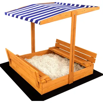 Puzzle SAND TROPIC Dřevěné pískoviště s lavičkami a stříškou 120x120cm (impregnované) modro-bílé