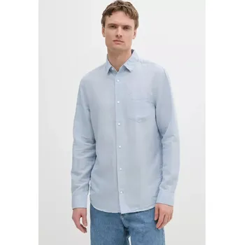 Pánská košile Lněná košile Calvin Klein pánská, modrá barva, regular, s klasickým límcem, K10K114488 50X, vel. M