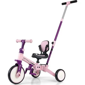 Odrážedlo Dětská tříkolka 5v1 Milly Mally Optimus Max s vodící tyčí pink
