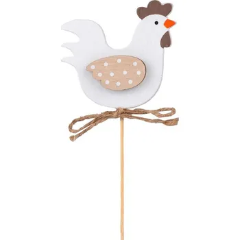Velikonoční dekorace Zápich dřevo 70 mm slepičky+špejle mix, přírodní, bílá