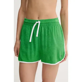 Dámské kraťasy Kraťasy Tommy Hilfiger dámské, zelená barva, s aplikací, high waist, UW0UW05951 76X, vel. L