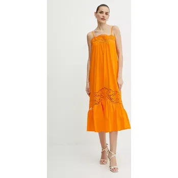 Dámské šaty Bavlněné šaty Twinset oranžová barva, midi, 251TT2331 22X, vel. 34