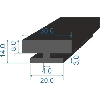 Těsnění do okna a dveří 05395690 T-profil 14x30/20/4mm EPDM, 70°Sh