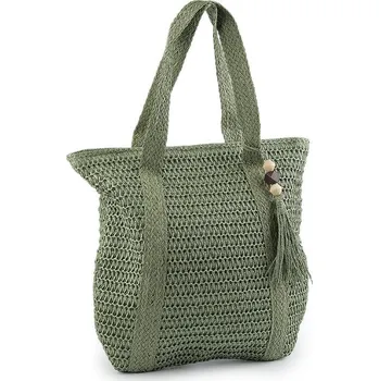 Kabelka Háčkovaná kabelka z rafie - lýka se zipem 42x39 cm - 2 zelenkavá